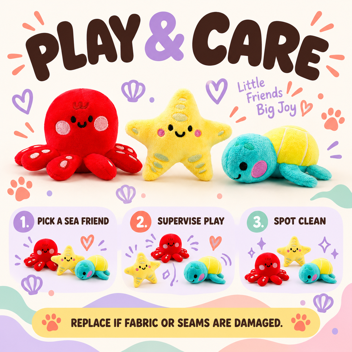 Beach Day Plush Squeaker play and care guide