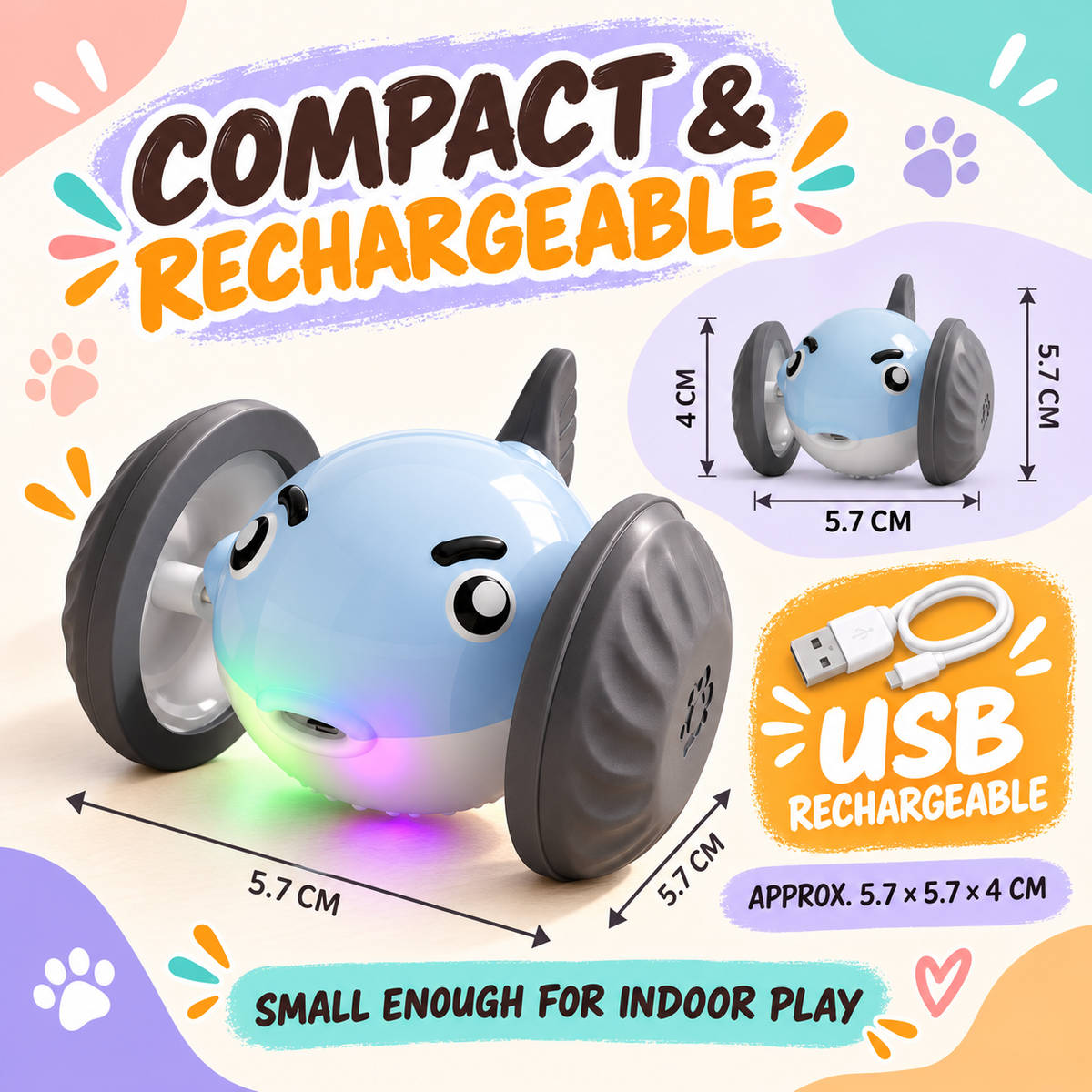 Compact USB rechargeable cat toy dimensions