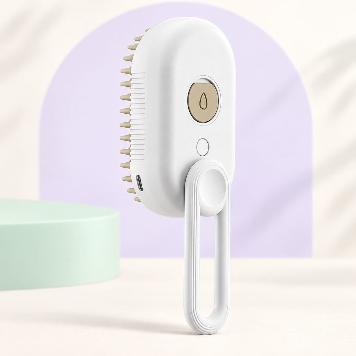 PawSpa white misting massage brush on a clean background