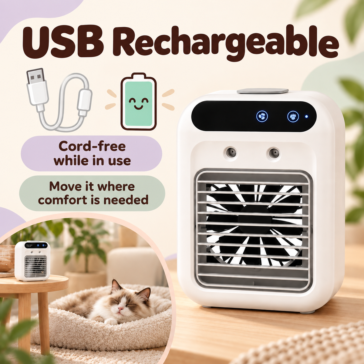 Pet Nook Mini Misting Fan — usb rechargeable
