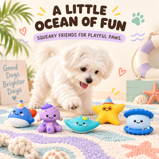 Ocean Friends Squeaky Toy in a playful lifestyle scene