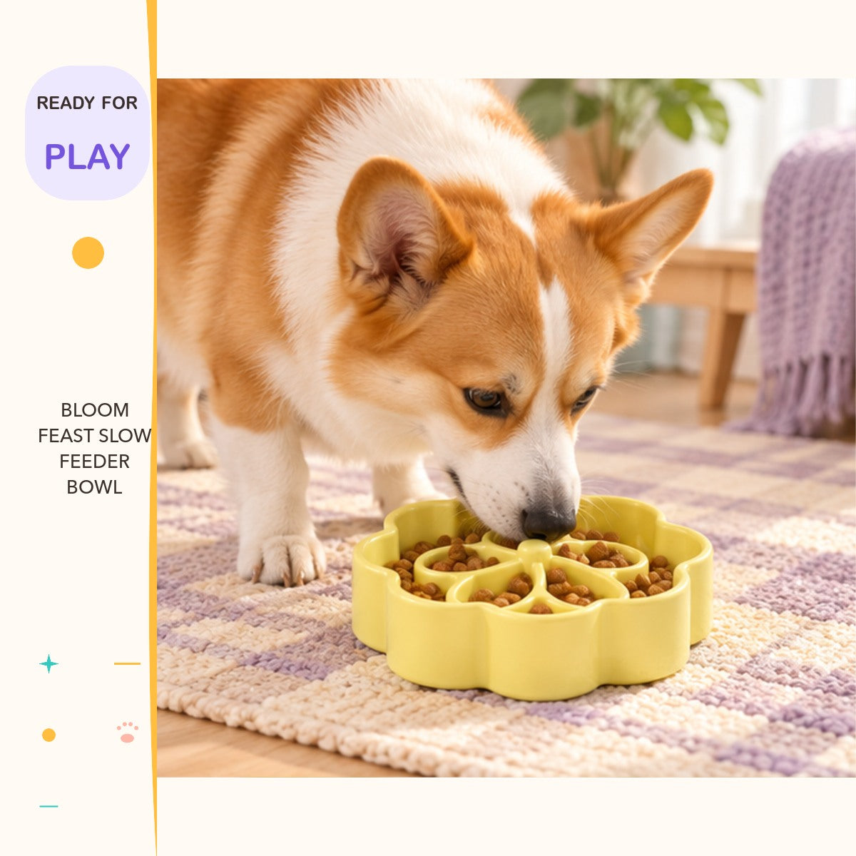 Bloom Feast Slow Feeder Bowl in a playful lifestyle scene