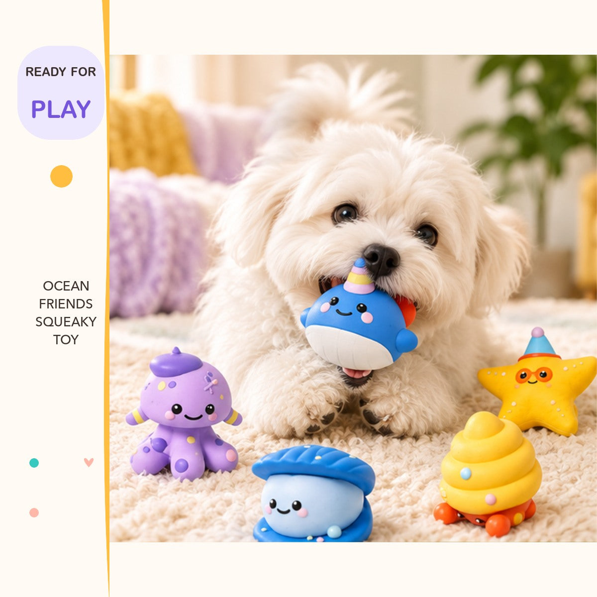 Ocean Friends Squeaky Toy in a playful lifestyle scene