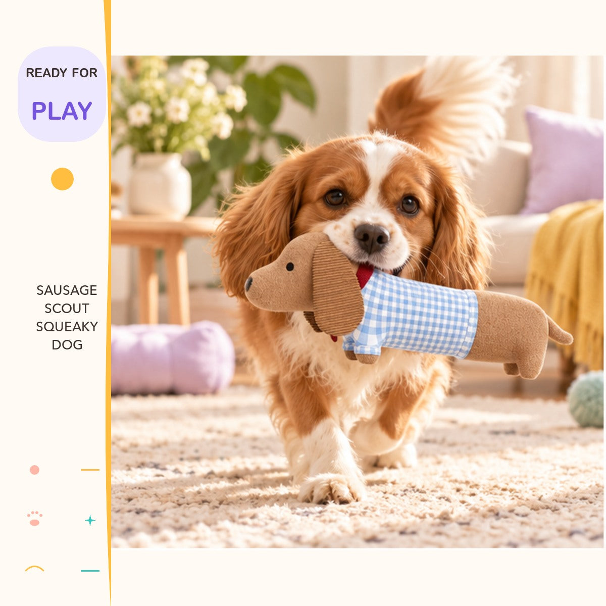 Sausage Scout Squeaky Dog in a playful lifestyle scene