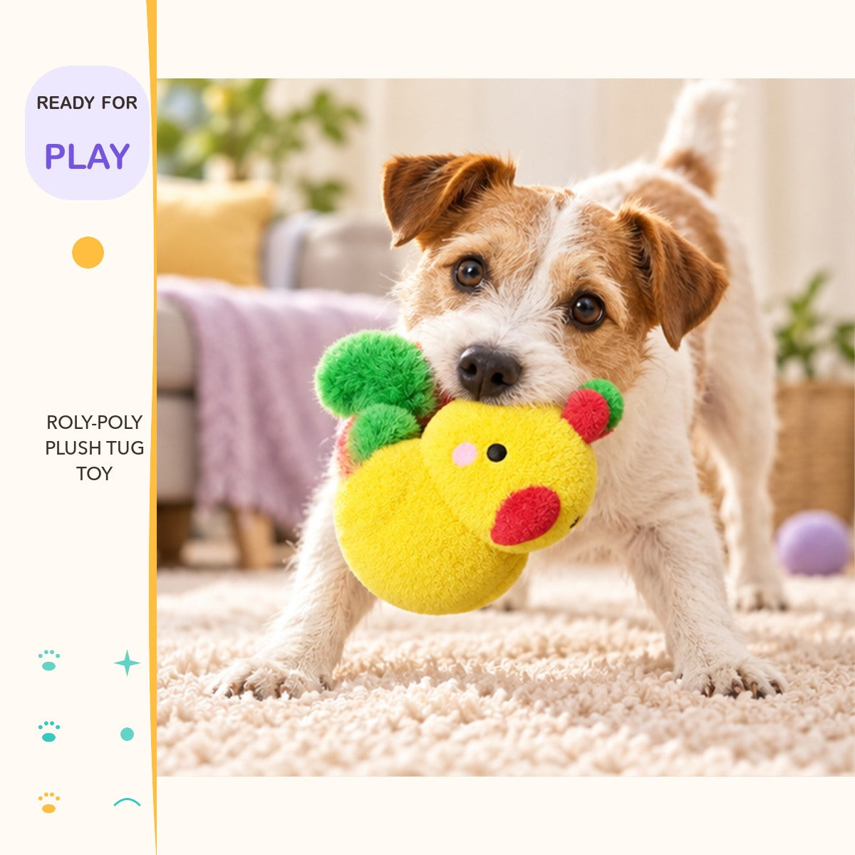 Roly-Poly Plush Tug Toy in a playful lifestyle scene