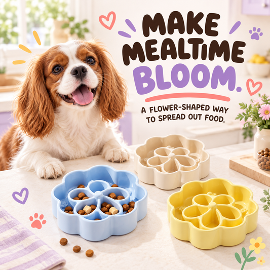 Bloom Feast Slow Feeder Bowl in a playful lifestyle scene