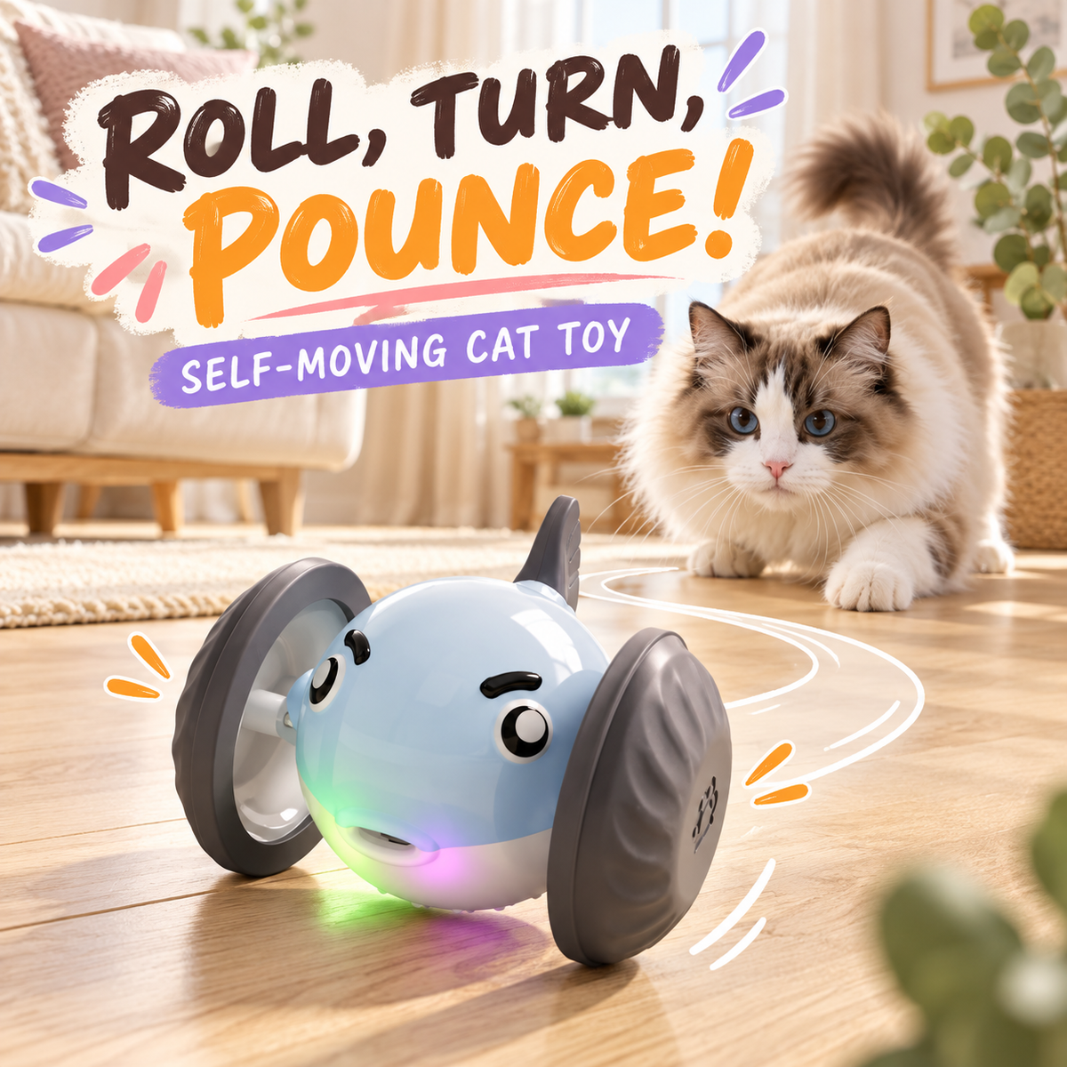 Wheelie Wonder self-moving cat toy