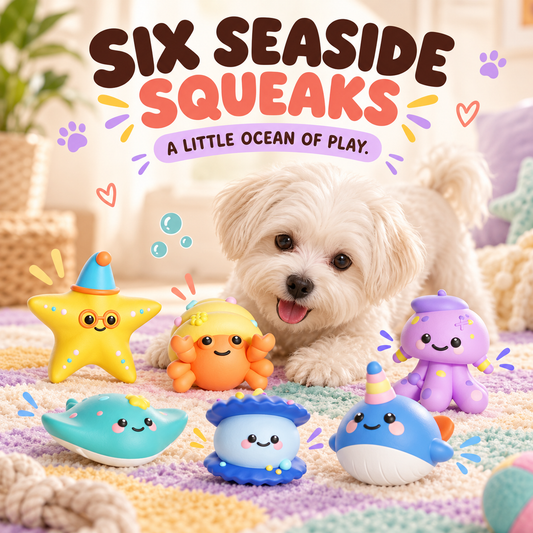 Seaside Squeak Latex Toy in a playful lifestyle scene