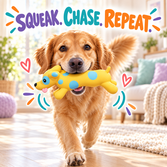 Bouncy Buddies Latex Dog Toy in a playful lifestyle scene