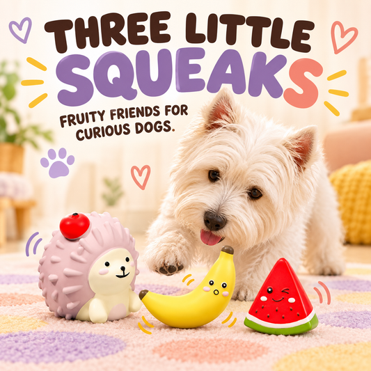 Fruit & Hedgehog Latex Squeaker in a playful lifestyle scene