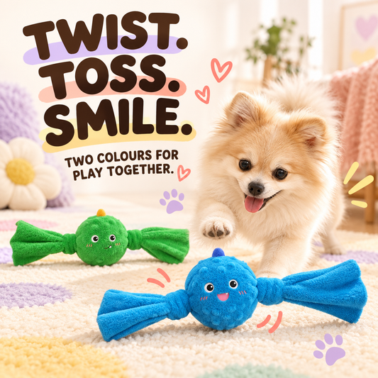 Candy Twist Squeaky Plush in a playful lifestyle scene