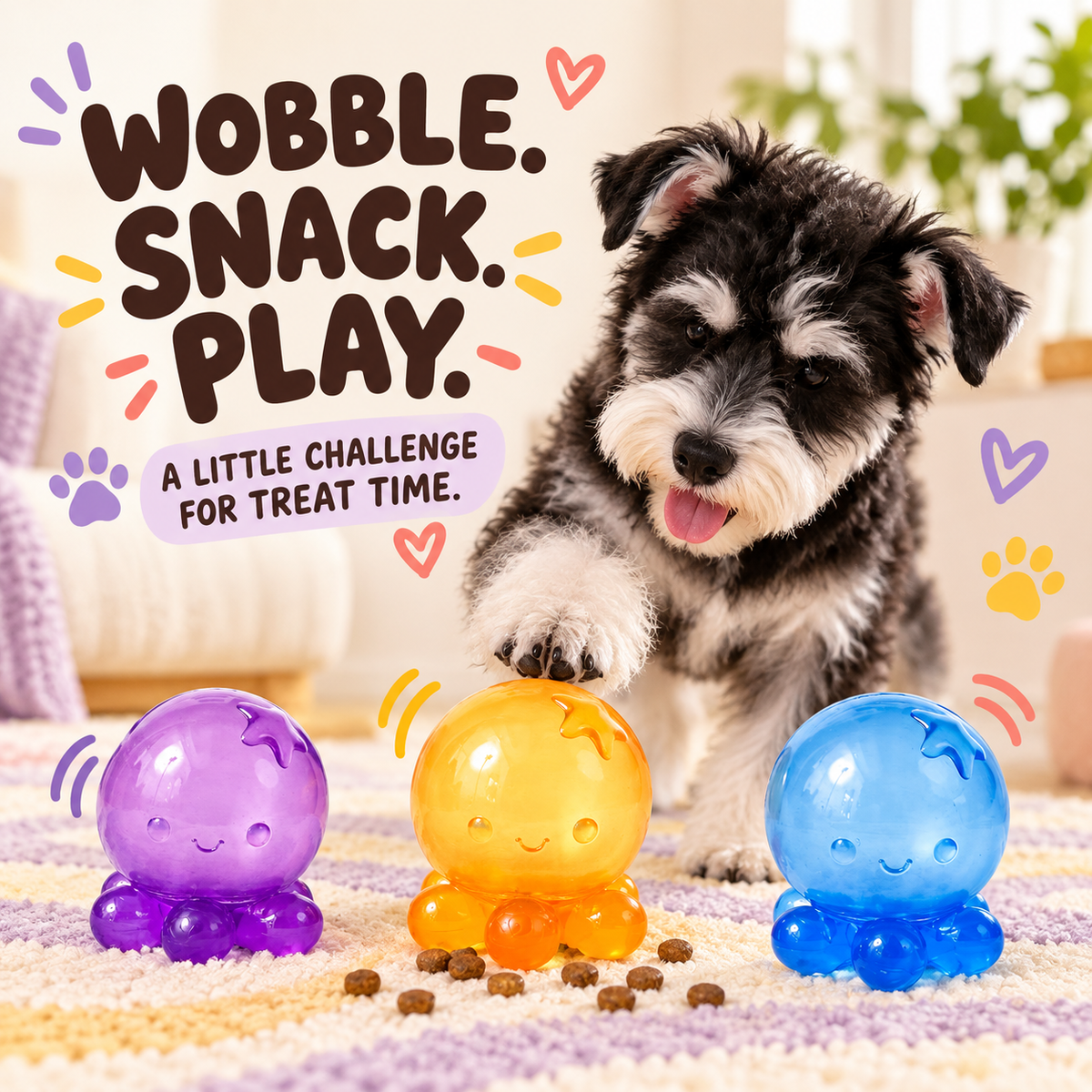 Wobble Pop Treat Ball in a playful treat-time scene
