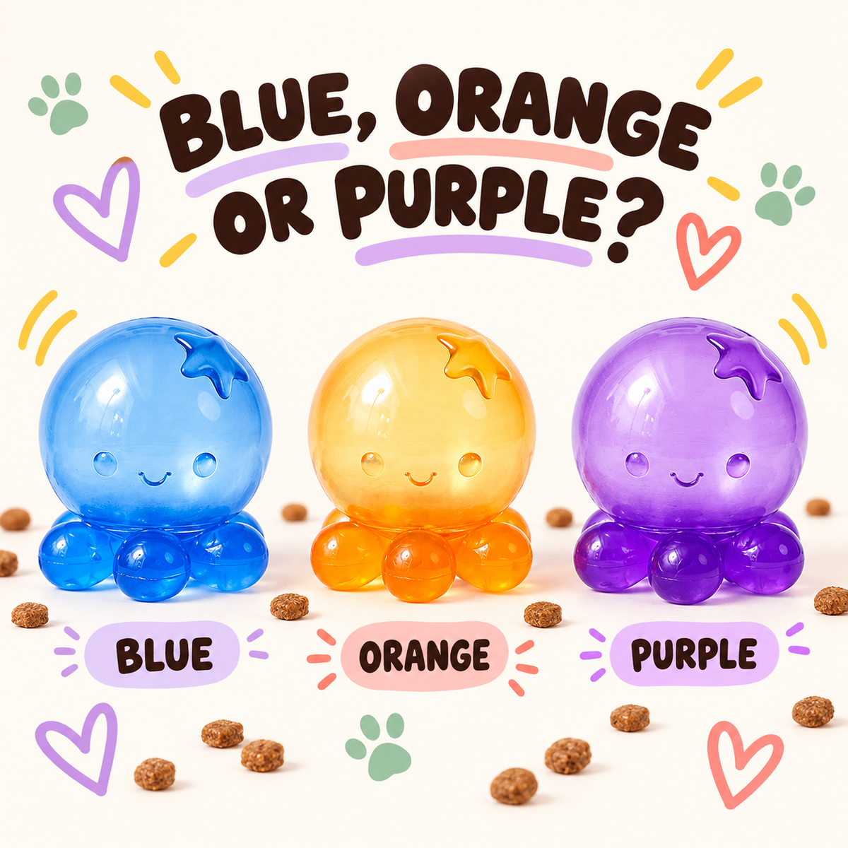 Wobble Pop Treat Ball in blue, orange and purple