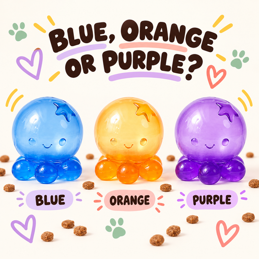 Wobble Pop Treat Ball in blue, orange and purple