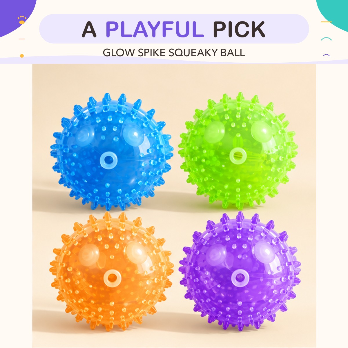 Glow Spike Squeaky Ball product view