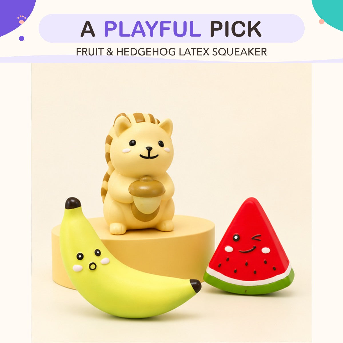 Fruit & Hedgehog Latex Squeaker product view