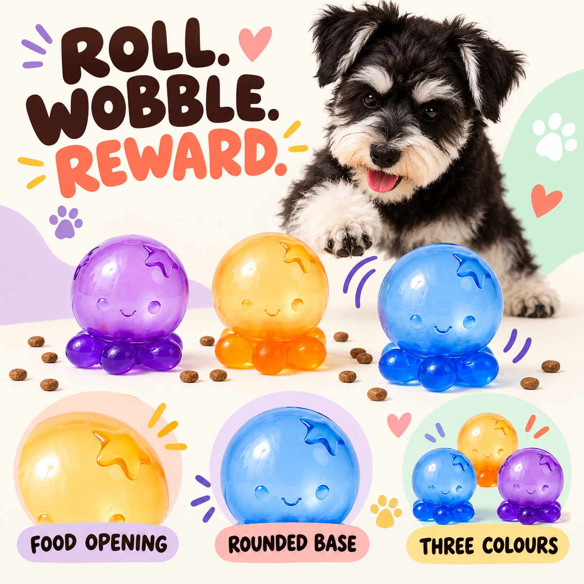 Wobble Pop Treat Ball rolling and dispensing treats