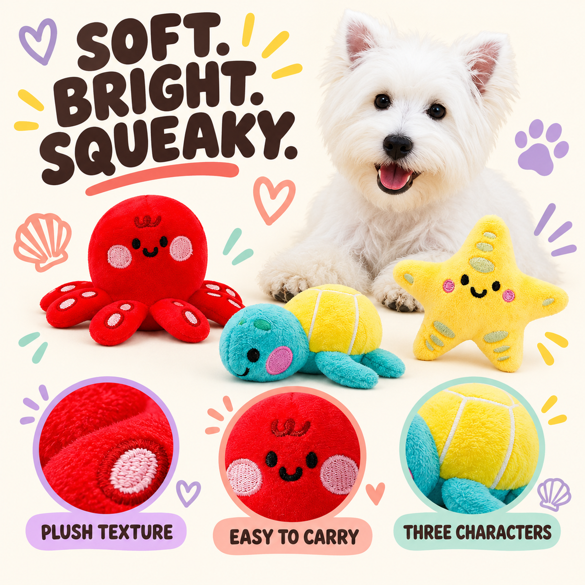 Beach Day Plush Squeaker key features