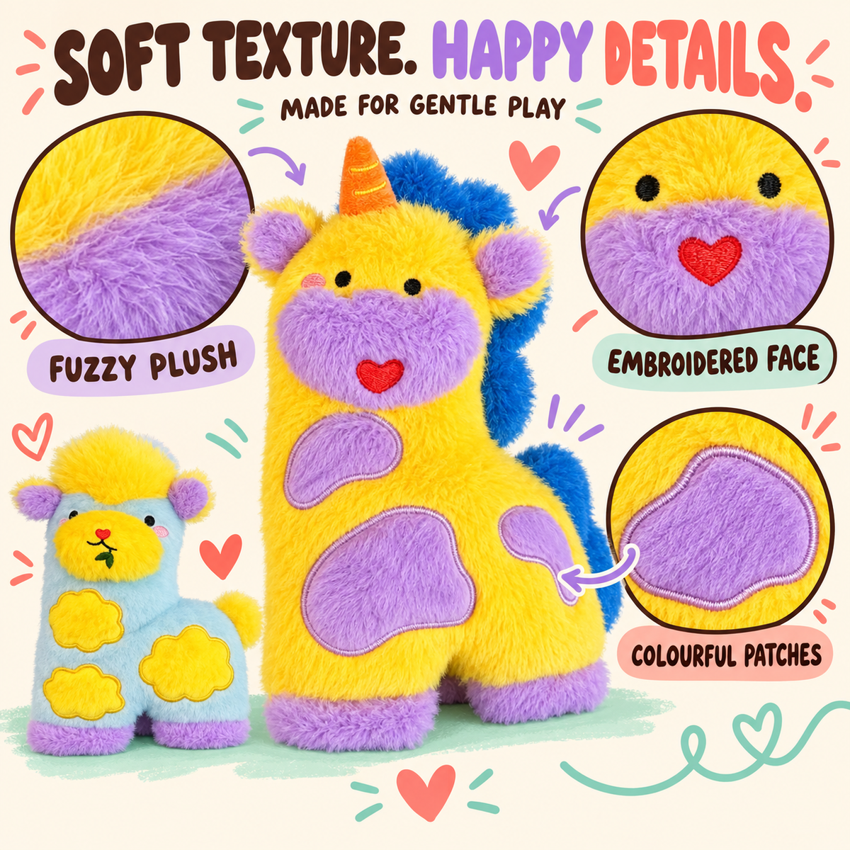 Snuggle Patch Plush Dog Toy key features