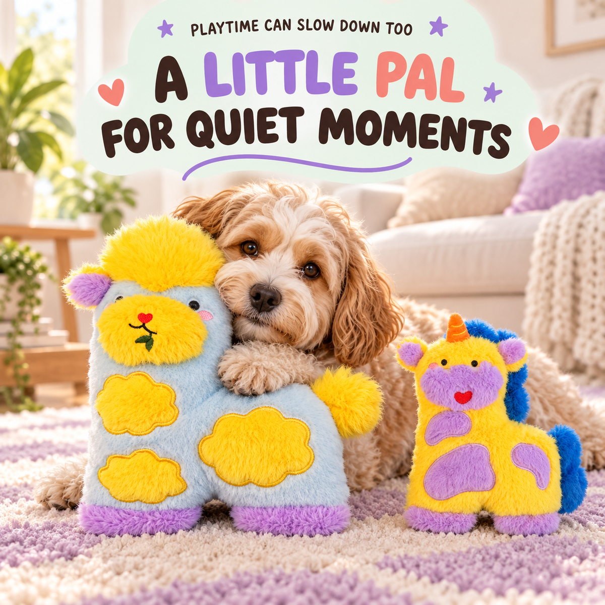 Snuggle Patch Plush Dog Toy available variants and scale