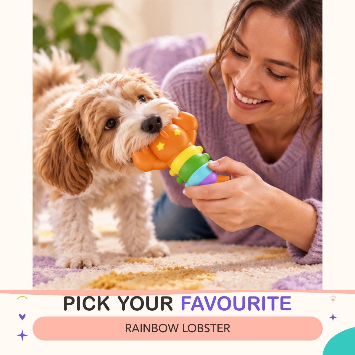 Rainbow Lobster Chew Toy available variants and scale