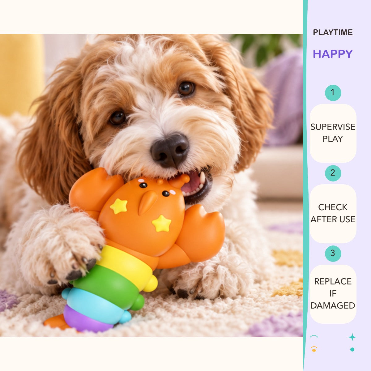 Rainbow Lobster Chew Toy play and care guide