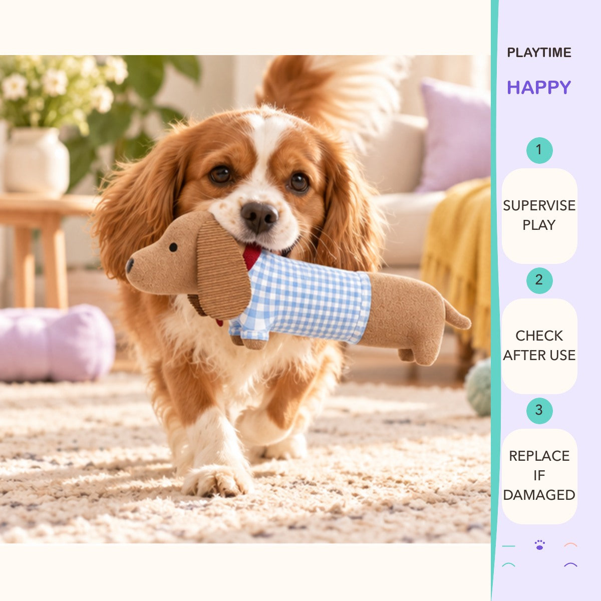 Sausage Scout Squeaky Dog play and care guide