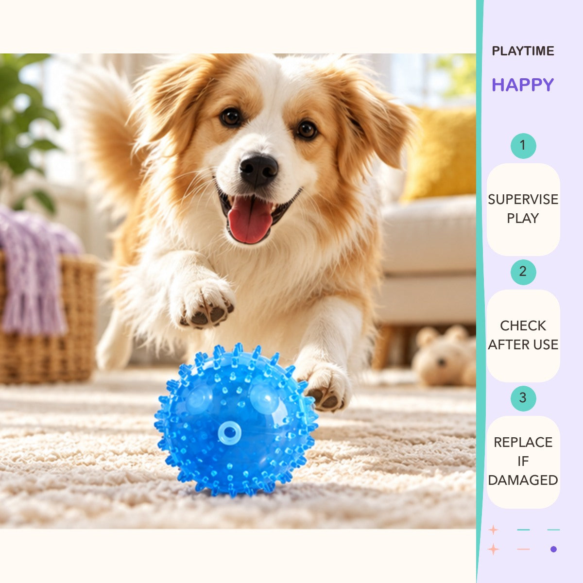 Glow Spike Squeaky Ball play and care guide