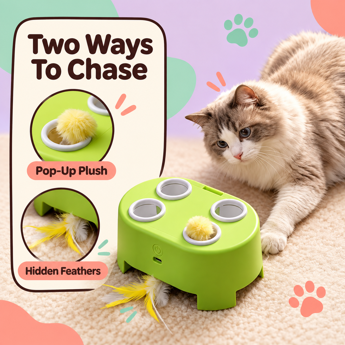 Multiple openings and soft targets on the Cheese Chase toy
