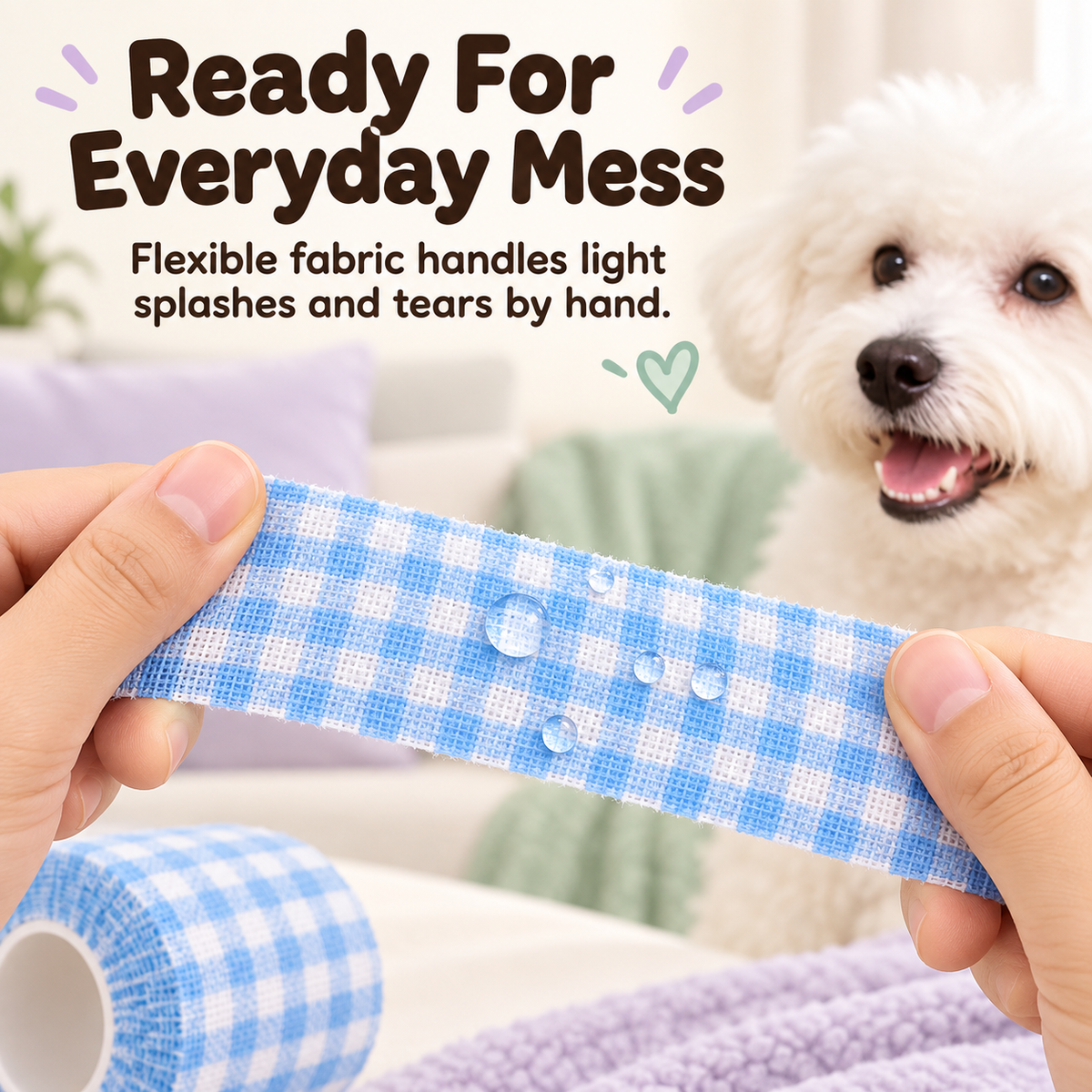 Flexible pet wrap fabric shown against moisture