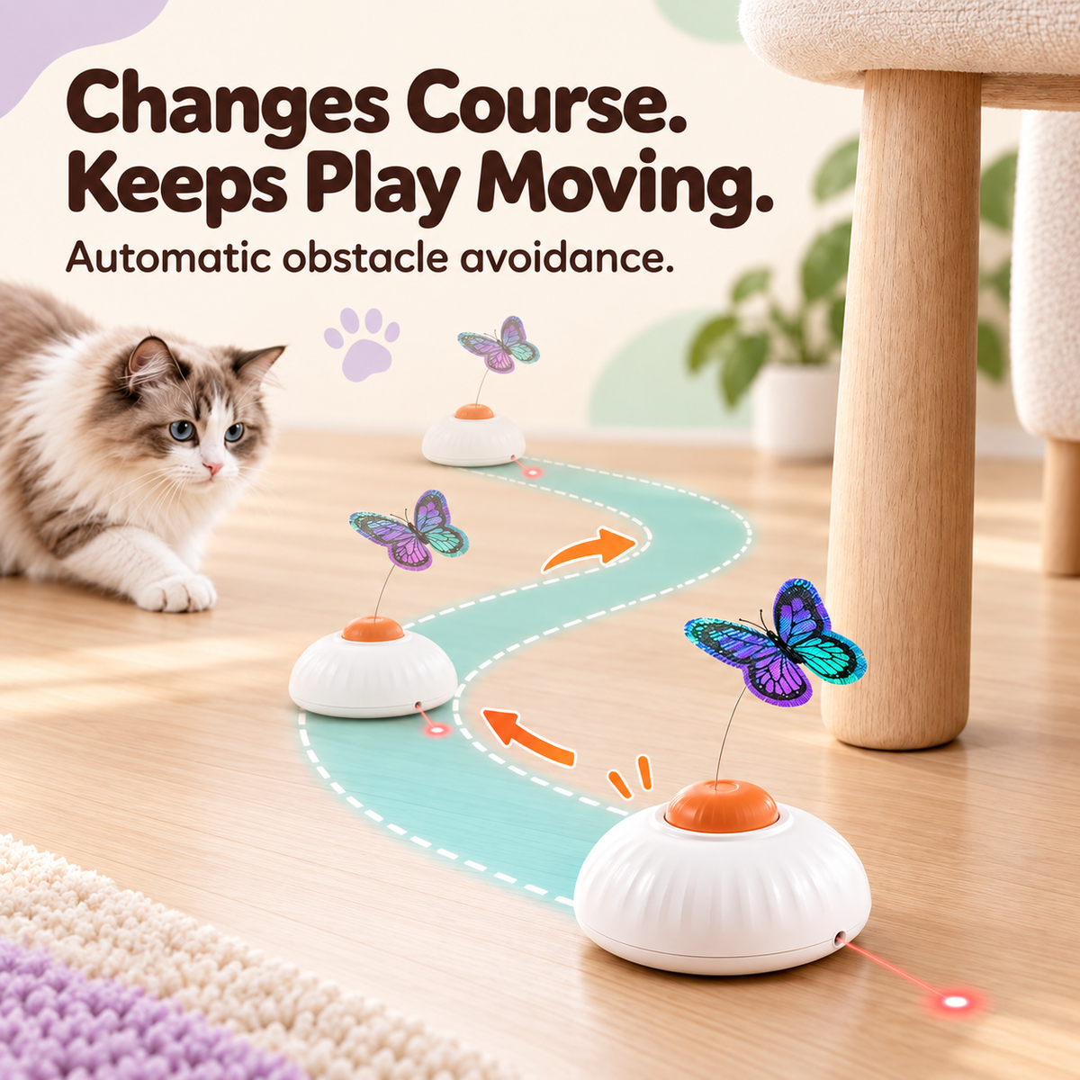 Flutter & Beam Butterfly Chase Toy — obstacle avoidance