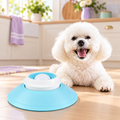 Lick & Lounge blue slow feeder with a small dog