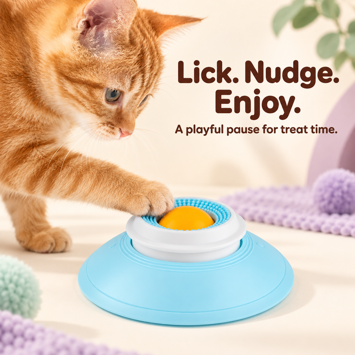 Cat licking treats from the textured feeder centre