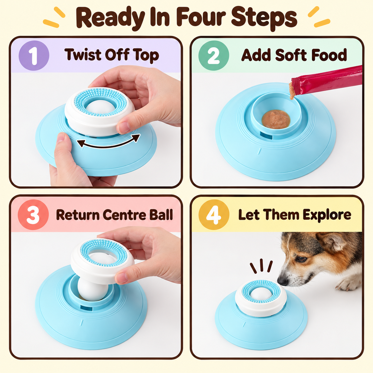 Four-step guide to filling and using the slow feeder