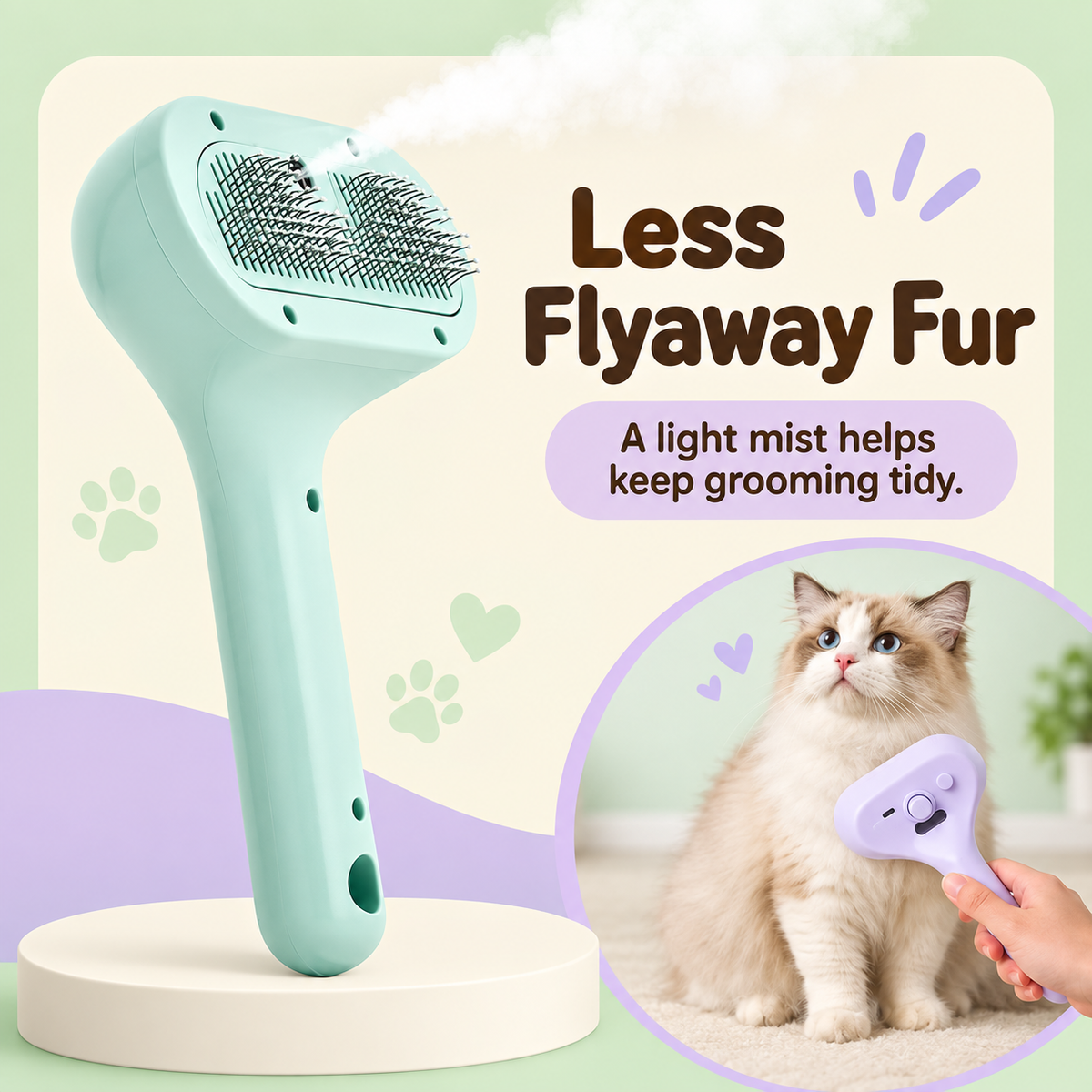 Pet grooming routine with the Mist & Groom brush