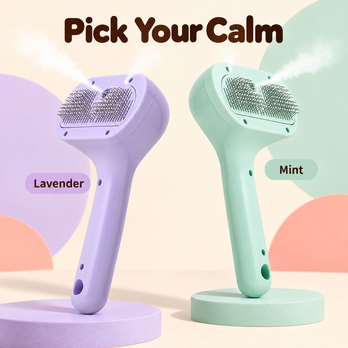 Mint and lavender colour options for the misting brush