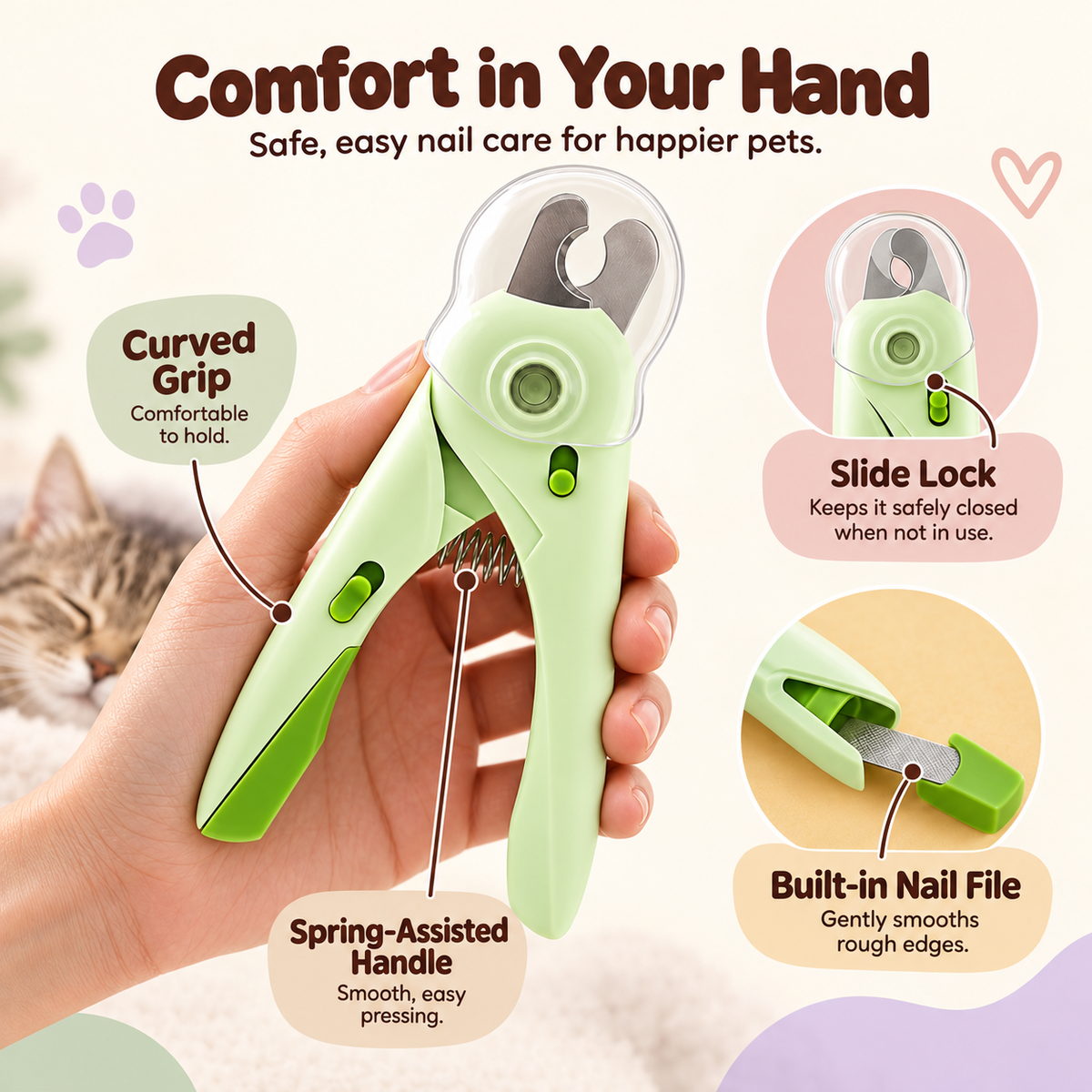 PawBright LED Pet Nail Clipper — ergonomic features
