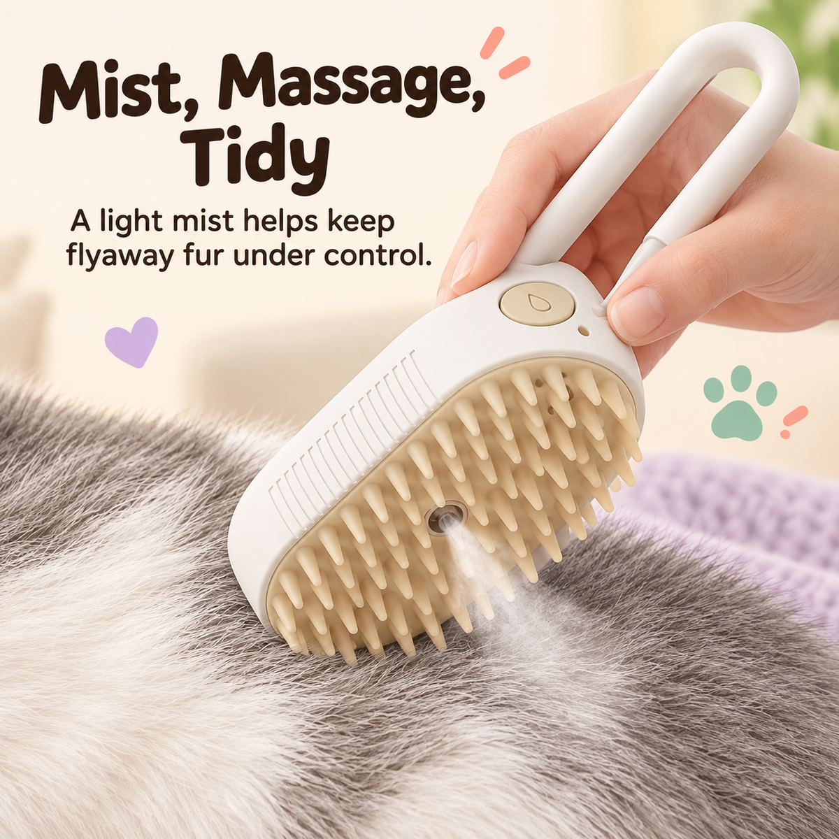 Silicone bristles massaging and collecting loose fur