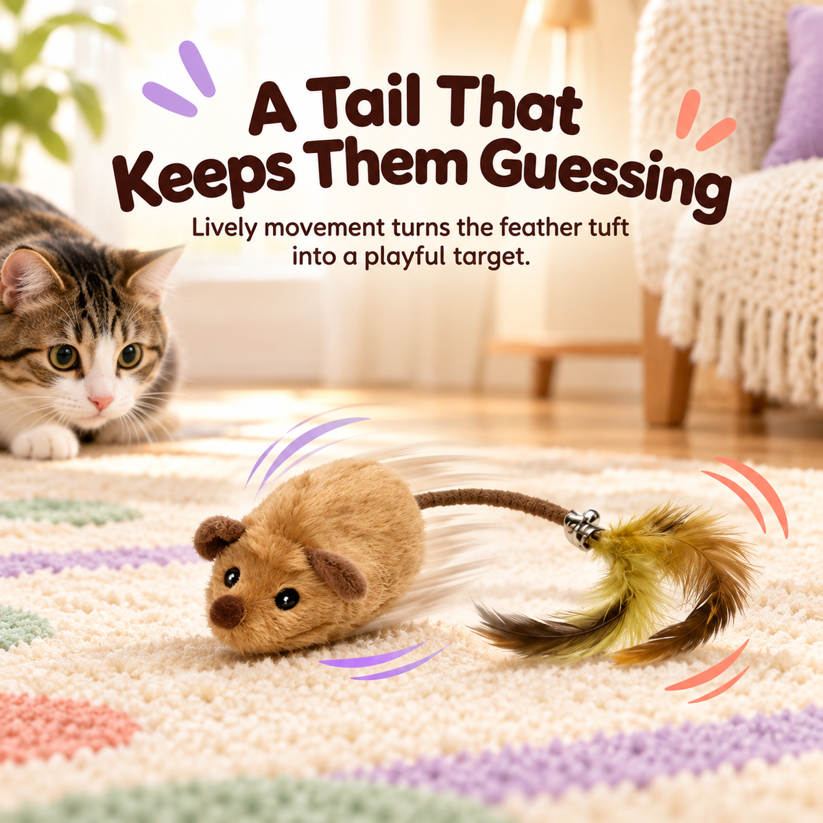Interactive mouse toy with a lively wiggling tail