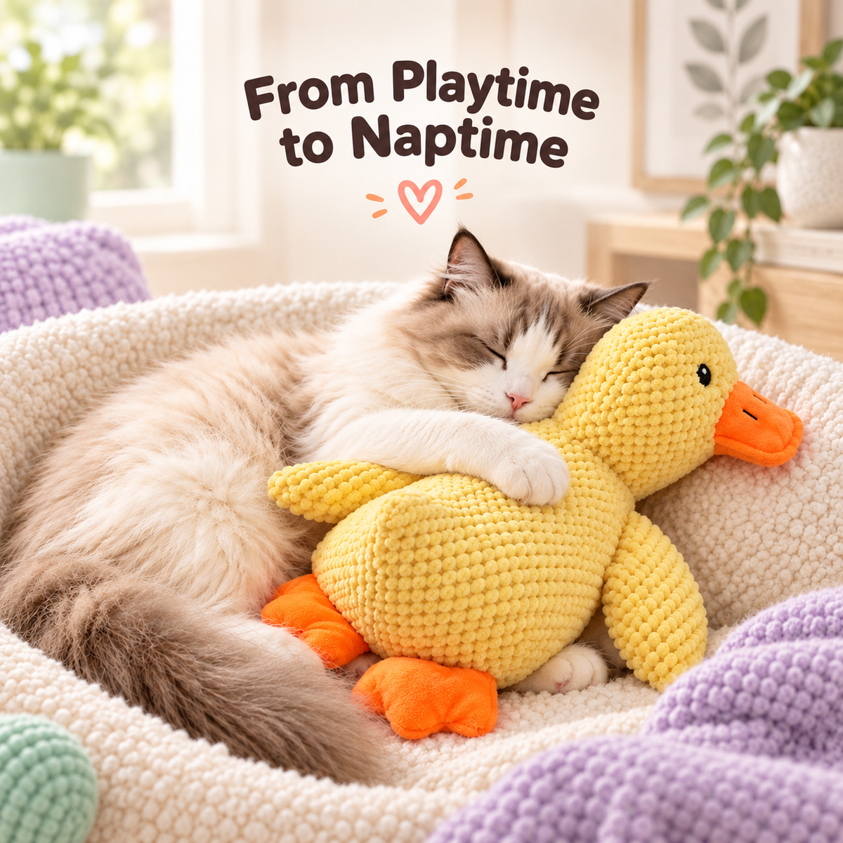 Quack Pack Textured Plush Duck Toy — cat lifestyle