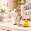 Quack & Spin rotating duck cat teaser in a warm living room