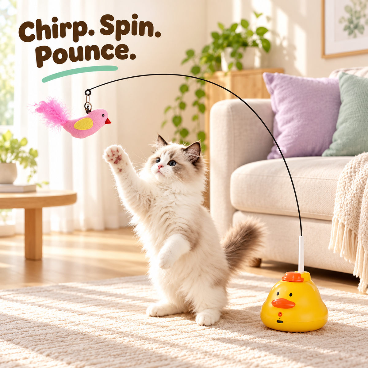 Cat batting the duck-shaped interactive teaser