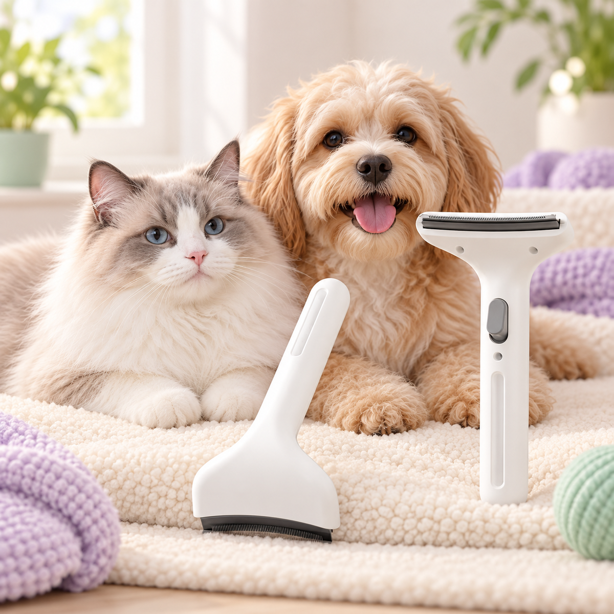QuickClean white push-button pet hair remover