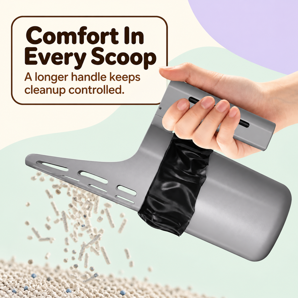Comfort grip handle on the Scoop & Go litter scoop