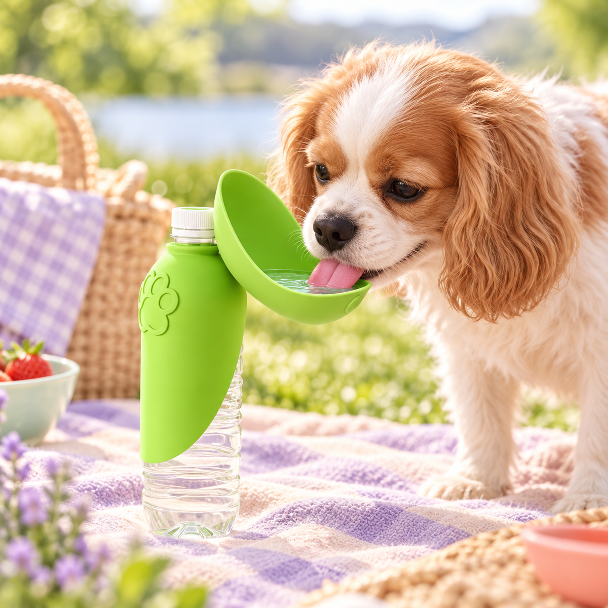 Sip & Stroll green bottle-top pet water dispenser
