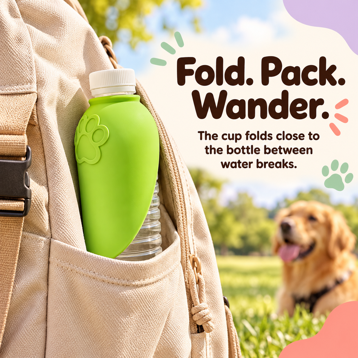Compact water dispenser folded around a drink bottle