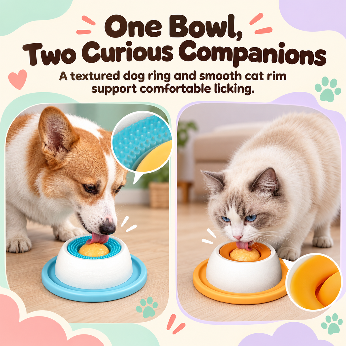 Feeder design shown for both cats and dogs