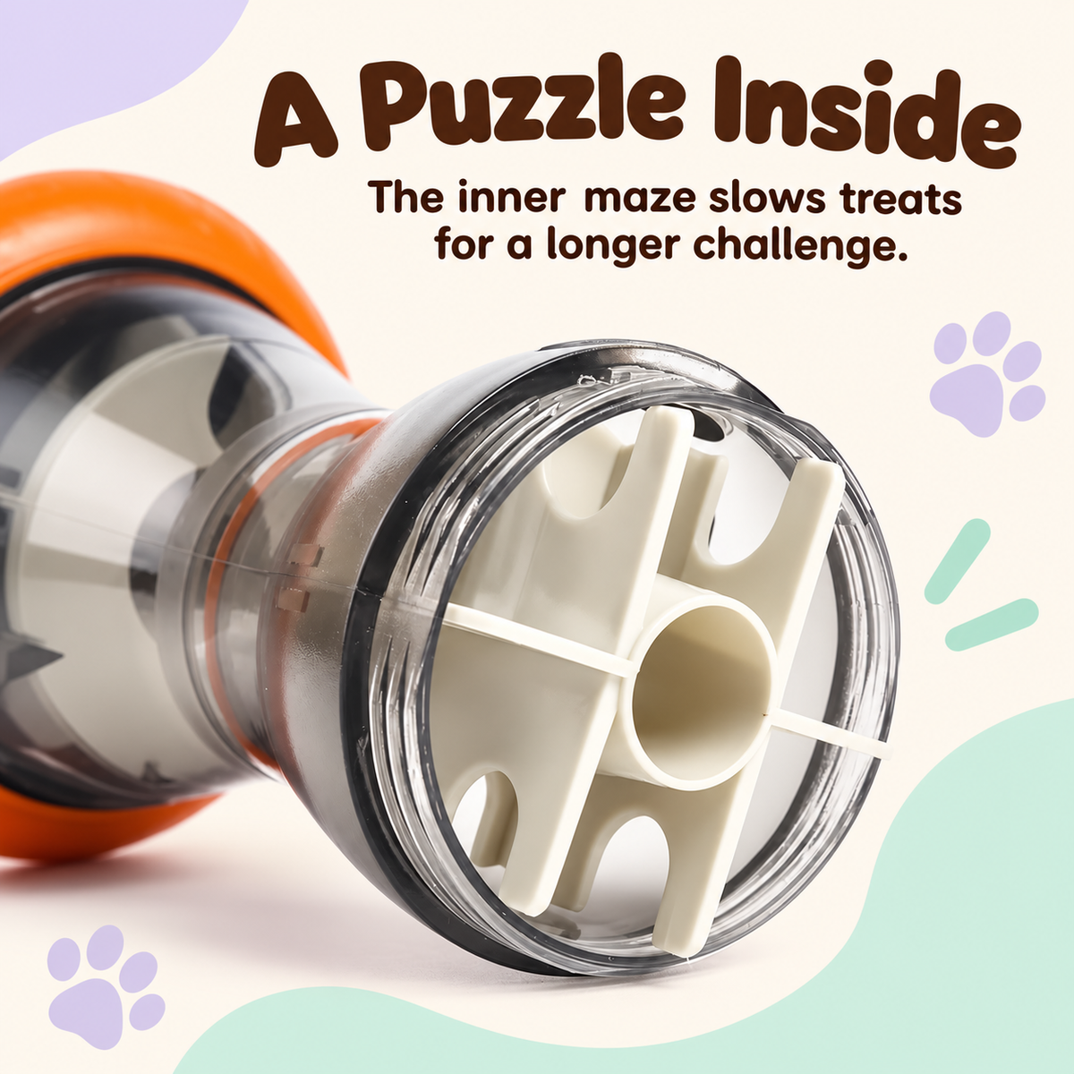 Internal maze detail controlling treat release